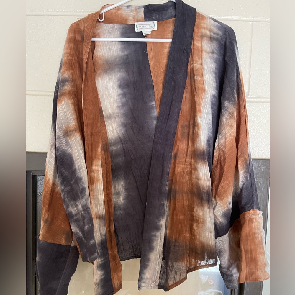 Loveriche Purple Orange Open Face Kimono Jacket